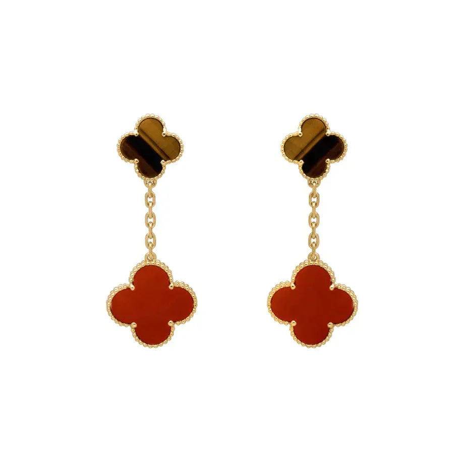 [Glow Muse]CLOVER  2 MOTIF  TIGER EYE CARNELIAN EARRINGS