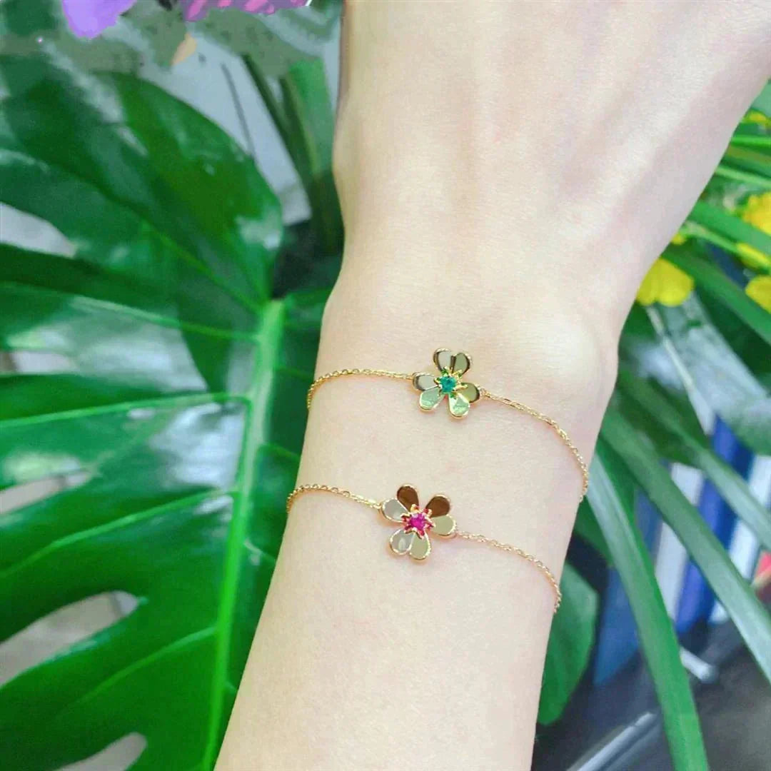 [Glow Muse]FRIVOLE GOLD FLOWER PINK MALACHITE BRACELET