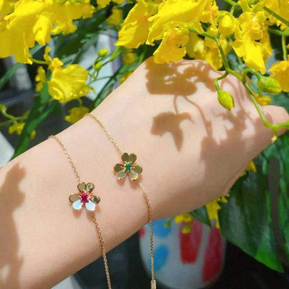 [Glow Muse]FRIVOLE GOLD FLOWER PINK MALACHITE BRACELET