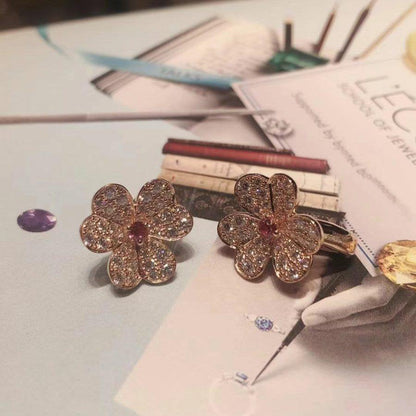 [Glow Muse]FRIVOLE PINK GOLD FLOWER DIAMOND EARRINGS