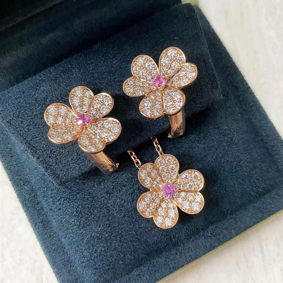 [Glow Muse]FRIVOLE PINK GOLD FLOWER DIAMOND EARRINGS