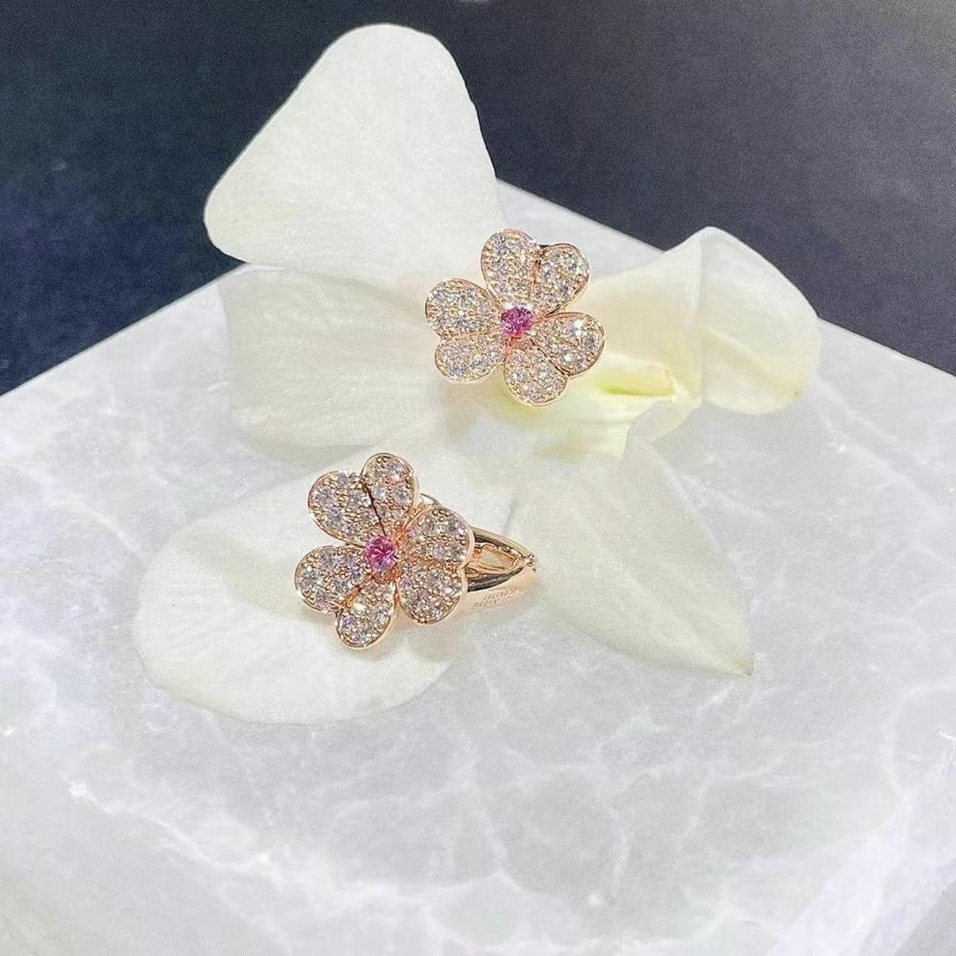 [Glow Muse]FRIVOLE PINK GOLD FLOWER DIAMOND EARRINGS