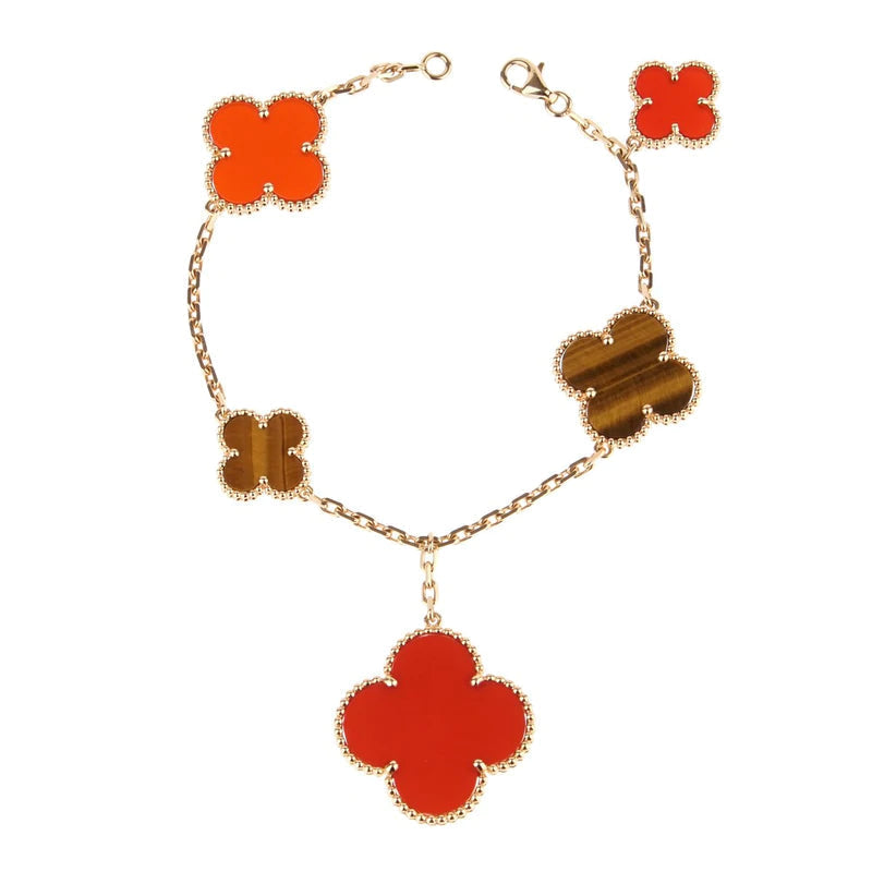 [Glow Muse]CLOVER BRACELET 5 MOTIFS CARNELIAN TIGER EYE