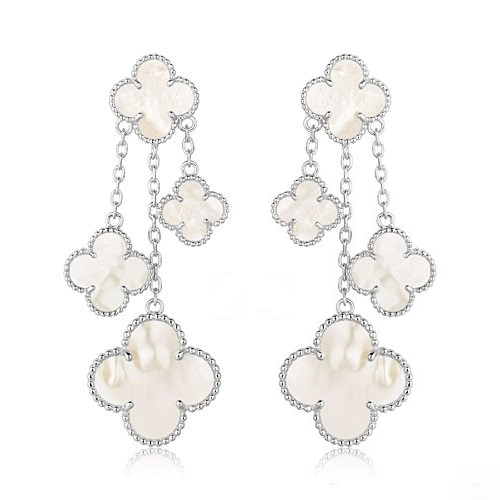 [Glow Muse]CLOVER EARRINGS WHITE MOP 4 MOTIFS SILVER