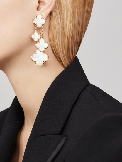 [Glow Muse]CLOVER EARRINGS WHITE MOP 4 MOTIFS GOLD