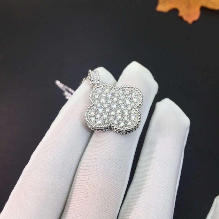 [Glow Muse]CLOVER 25MM SILVER FULL DIAMOND BIG CLOVER NECKLACE
