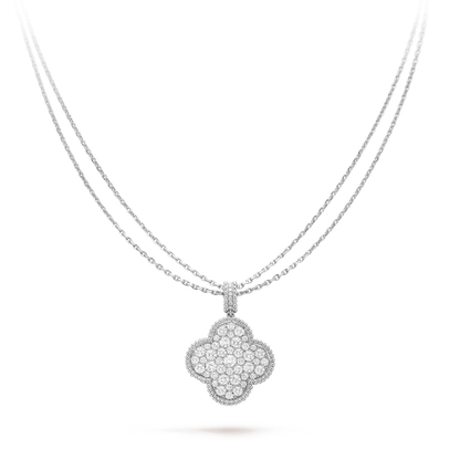 [Glow Muse]CLOVER 25MM SILVER FULL DIAMOND BIG CLOVER NECKLACE