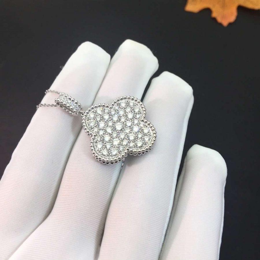 [Glow Muse]CLOVER 25MM SILVER FULL DIAMOND BIG CLOVER NECKLACE