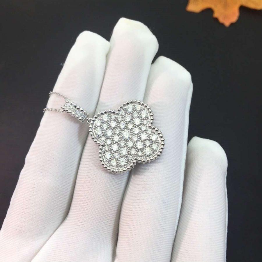 [Glow Muse]CLOVER 25MM SILVER FULL DIAMOND BIG CLOVER NECKLACE