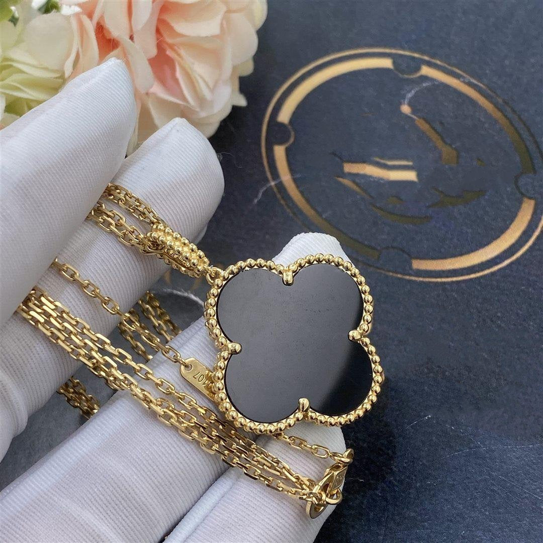 [Glow Muse]CLOVER 25MM GOLD ONYX BIG CLOVER NECKLACE