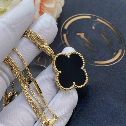 [Glow Muse]CLOVER 25MM GOLD ONYX BIG CLOVER NECKLACE