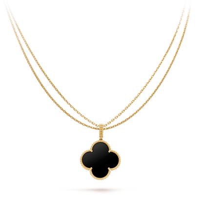 [Glow Muse]CLOVER 25MM GOLD ONYX BIG CLOVER NECKLACE