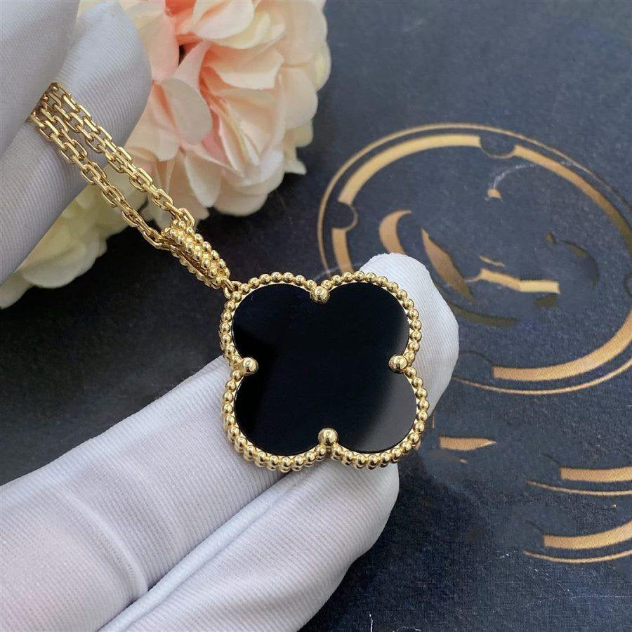 [Glow Muse]CLOVER 25MM GOLD ONYX BIG CLOVER NECKLACE