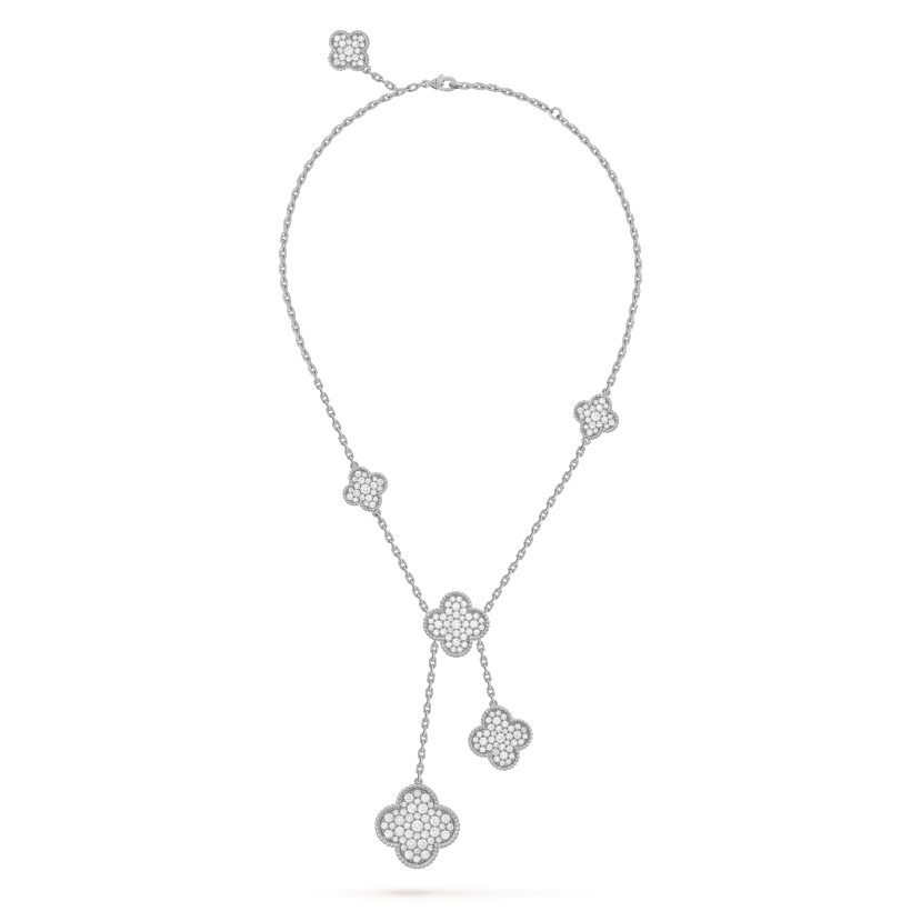 [Glow Muse]CLOVER 5 MOTIFS SILVER DIAMONDS NECKLACE
