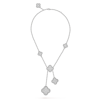 [Glow Muse]CLOVER 5 MOTIFS SILVER DIAMONDS NECKLACE