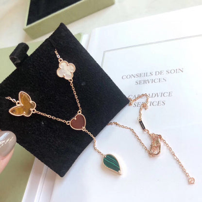 [Glow Muse]LUCKY SPRING 4 MOTIFS ROSE GOLD NECKLACE