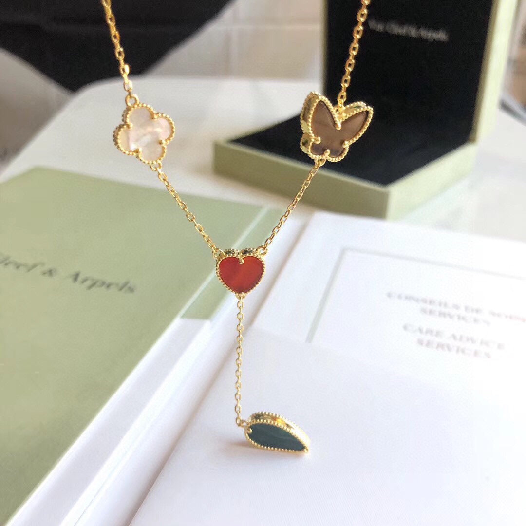 [Glow Muse]LUCKY SPRING 4 MOTIFS ROSE GOLD NECKLACE