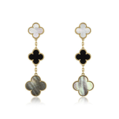 [Glow Muse]CLOVER EARRINGS GOLD ONYX MOP 3 MOTIF