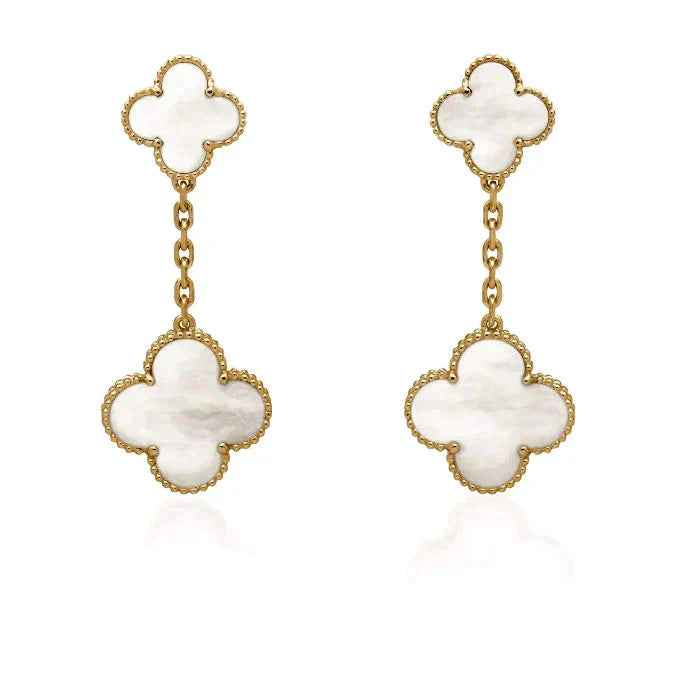 [Glow Muse]CLOVER 2 MOTIF WHITE MOP EARRINGS