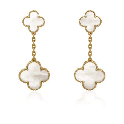 [Glow Muse]CLOVER 2 MOTIF WHITE MOP EARRINGS