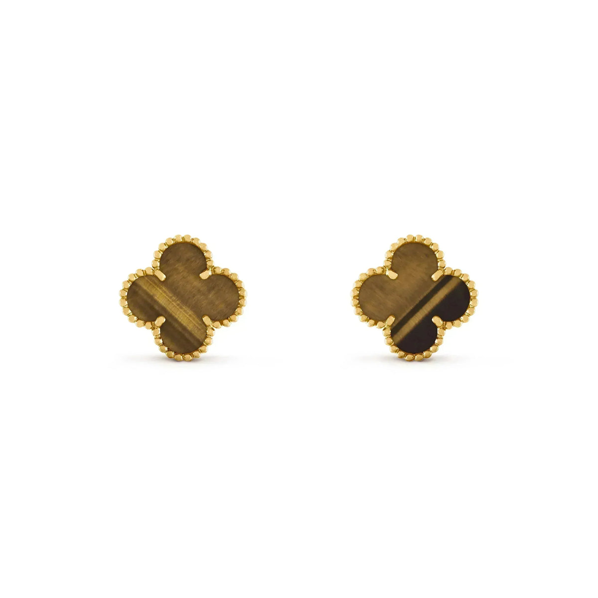 [Glow Muse]CLOVER MEDIUM 1 MOTIFS TIGER EYE EARRINGS