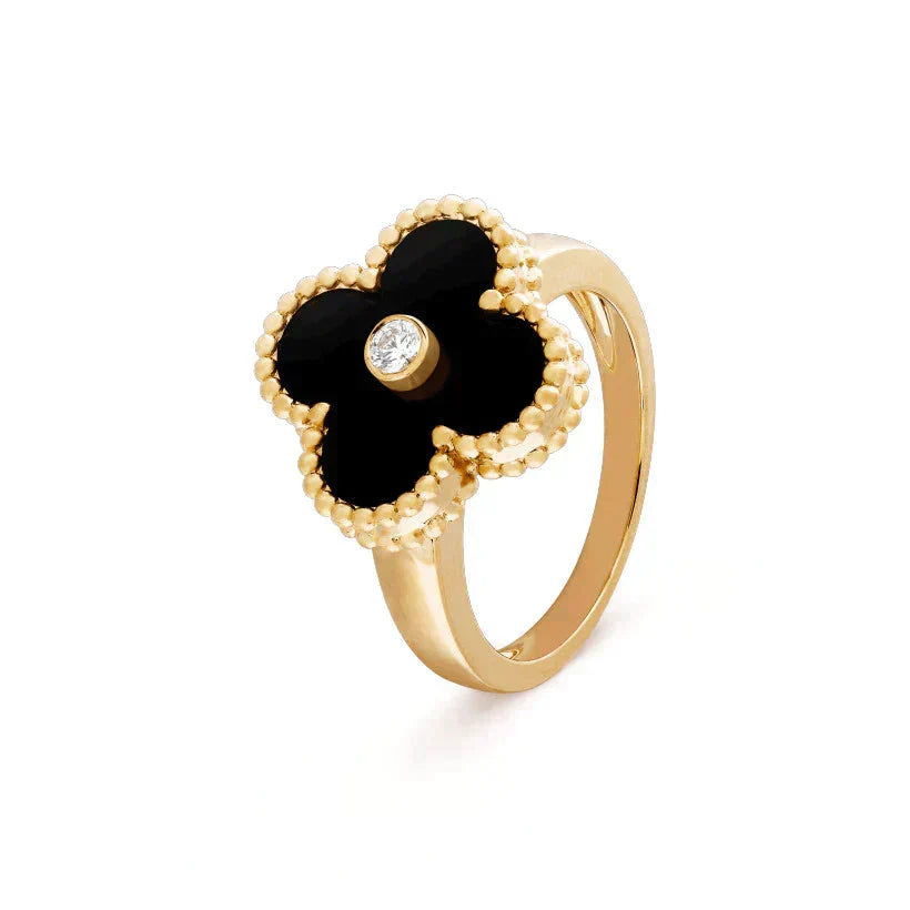 [Glow Muse]CLOVER ONYX RING GOLD DIAMOND