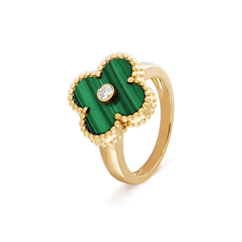 [Glow Muse]CLOVER MALACHITE RING GOLD DIAMOND