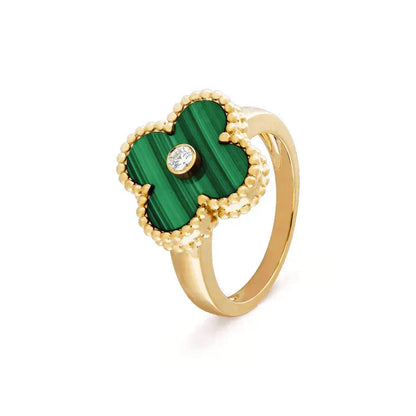 [Glow Muse]CLOVER MALACHITE RING GOLD DIAMOND