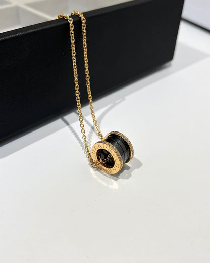 [Glow Muse]ZERO 1 BLACK CERAMIC DIAMOND PINK GOLD NECKLACE