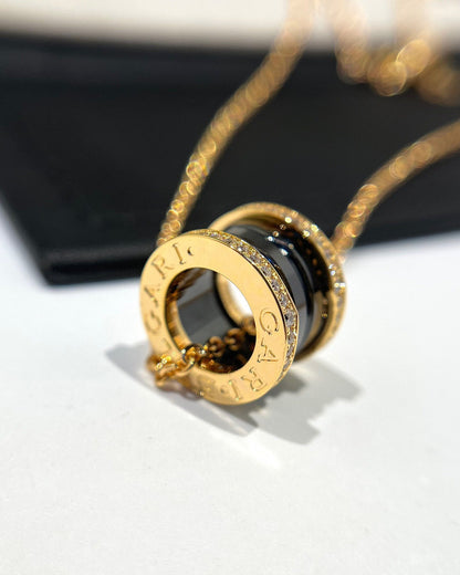 [Glow Muse]ZERO 1 BLACK CERAMIC DIAMOND PINK GOLD NECKLACE