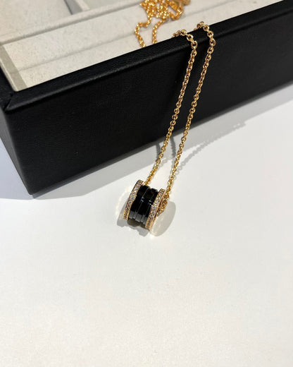 [Glow Muse]ZERO 1 BLACK CERAMIC DIAMOND PINK GOLD NECKLACE