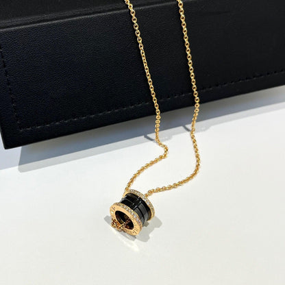 [Glow Muse]ZERO 1 BLACK CERAMIC DIAMOND PINK GOLD NECKLACE
