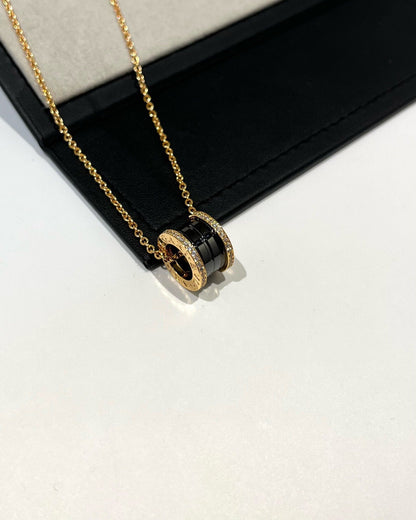 [Glow Muse]ZERO 1 BLACK CERAMIC DIAMOND PINK GOLD NECKLACE